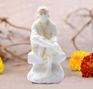 Marble Look Sai Baba Statue Murti for Pooja Home Decor Idol 5 Inch,White