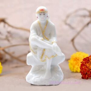 Marble Look Sai Baba Statue Murti for Pooja Home Decor Idol 5 Inch,White