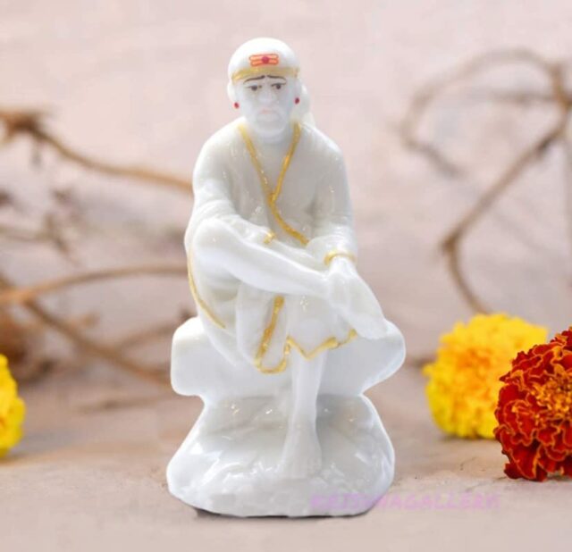 Marble Look Sai Baba Statue Murti for Pooja Home Decor Idol 5 Inch,White