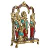 Brass Ram Darbar Idol Statue for Home Decor with Sita, Laxman, Hanuman in Multicolored Stone Frame