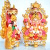 Clay Laxmi Ganesha Pair Idol 18 cm Multicolour, 2 Pieces