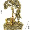 Metal Krishna with Cow Standing Under Tree Plying Flute Decorative Showpiece (Metal, Gold)