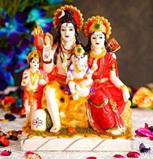 Marble Dust Lord Shiv Parivar Family Murti Statue with Kartik Idol 9 Inch Multicolor