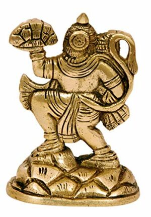 Brass Lord Hanuman Idol Statue Bajrang Bali Murti Showpiece, Height 10 cm, Gold Antique, 1 Piece