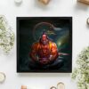 Meditating Hanuman Painting with Frame for Home and Office Decor, 13.5 x 13.5 Inches, Multi-Colored, Digital Art