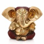 Brass Ganesha Idol Sitting Statue Long Ear Showpiece Figurine for Home Temple Decoration