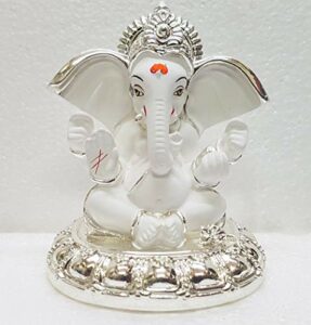 Ceramic Lord Ganesh Idol, 8x7x7 cm, Silver