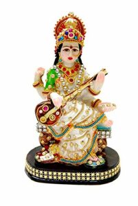 Goddess Maa Saraswati Idol, Saraswati Studydevi Murti Figurine Religious Pooja Gift Items and Murti for Mandir/Temple/Home/Office (Stone Work ) (White Color ) (HXWXL-20cmx10cmx8cm)(Resin)