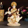 Goddess Maa Saraswati Idol on Swan Hindu Goddess of Knowledge Statue Showpiece Marble dust Figurine Big Saraswati Statue for School Office