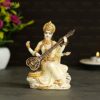 Goddess Saraswati Maa Idol Marble Dust Goddess Sarasvati Murti Figurine Devi Maa Saraswati Statue For School Office Table( Off White, Pack Of 1)