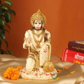 6.5" Hanuman Statue Sitting Fine Gold Painting Idol Decorative Showpiece Handcrafted Hanuman Ji Murti for Home Office and Gifting Purpose Sculpture