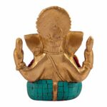 Brass Ganesh Idol Statue for Home Entrance Decor, Diwali Gift, Multicolored Stone, Height 4.5 Inch