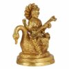 Brass Metal Saraswati Idol Sculpture - Hindu Goddess Statue for Home Temple Mandir