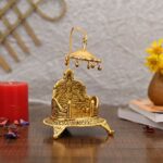 Oval Shaped Metal Singhasan for Ganesha Krishna Idols - Gold Plated Ladoo Gopal Pooja Chowki for Temple Mandir Decoration