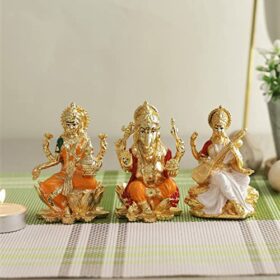 Goddess Laxmi Ganesha Saraswati Idol Murti Showpiece Statue for Home Office Success Temple Pooja Room Entrance Decor Diwali Decoration Items (Lakshmi Ganesh Saraswati).