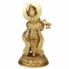 Brass Krishna Bhagwan Murti Idol in Flute Playing Posture on Beautiful Pedestal Home Decor Entrance Statue Office Table Height 8.5 Inch