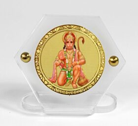 Gold-plated Foil on Acrylic base Hexa- Hanuman ji with Prayer Beads Car Dashboard Idol - Multicolour, 2.5 cm x 5 cm x 5.5 cm