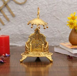 Metal Singhasan Oval Shaped for Ganesha Krishna God Idols - Gold Plated Ladoo Gopal Pooja Chowki for Temple Mandir Puja Idol Decoration Items (1 Pieces)