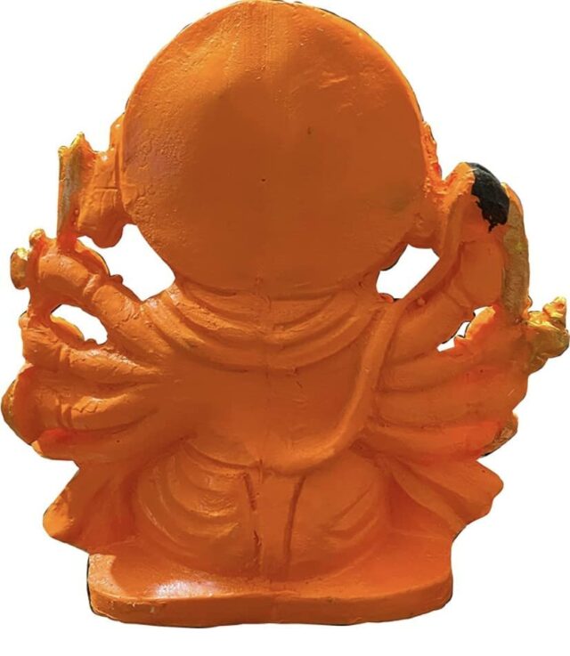 Orange Panchmukhi Hanuman Statue Marble Resin for Pooja Gift Showpiece Vastu , Home Decor Murti 6 Inch Idol