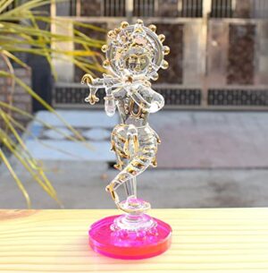 Crystal Krishna Kishan Murti Idol Statue Sculpture for Car Dashboard and Gifting Purpose with Sticky Tape (5 Inch,Pink)