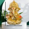 Gold Plated Satin Ganesha/Vinayaka/Vinayagar/Pillayar Idol - Versatile Car Dashboard and Home/Office Decor (MUKUTSATINGOLD 3.5")