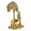 Krishna Playing Flute Showpiece with Golden Cow and Calf