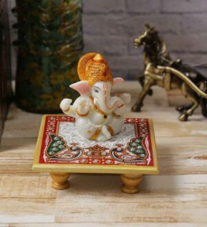 Lord Ganesha with Crown on Marble Chowki (LxWxH - 4INx4INx4IN)