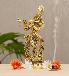 Lord Krishna Metal Statue,Krishna Murti Playing Flute for Temple Pooja,Decor Your Home,Office & Gift Your Relatives,Showpiece Figurines,Religious Idol,Gift Article...