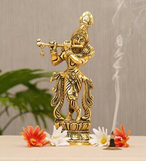 Lord Krishna Metal Statue,Krishna Murti Playing Flute for Temple Pooja,Decor Your Home,Office & Gift Your Relatives,Showpiece Figurines,Religious Idol,Gift Article...