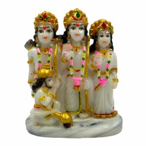 Pure Marble Ram Ji Darbar with MATA Sita, Laxman Or Hanuman Ji Murti for Pooja Home Temple Idol - (Size : 10 x 9 x 5 Cms) - White.