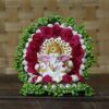 Polyresin Lord Ganesha Idol on Handcrafted Green Floral Plate, God Idol for Car Dashboard, Home, Office Decor