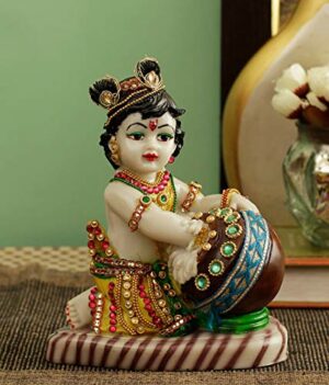 Lord Krishna Makhan Chor Idol Sculpture Statue Figurine Showpiece (19 x 15 x 9 cm) - Diwali Decoration Items for Home Decor Living Room Mandir Temple Pooja Room Table Decorative Gifts