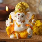 Ganpati Idol for Car Dashboard, 9.6 cm, Yellow Color, Ganesh Murti for Home Decor and Living Room