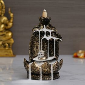 Polyresin Shivling Backflow Smoke Incense Holder/Smoke Fountain for Home with Free10 Scented Incense Cones| Shiva Smoke Fountain | Shivling for Home Puja (Black,Gold 7 Inches)(Conical)