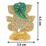 Ganesh Idol on Leaf Patta Statue, Green Gold Metal, Home Decor, Car Dashboard, Mandir Pooja, Temple Showpiece