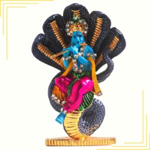 Lord Krishna Idol | Sheshnag Lord Krishna Statue for Car Dashboard, Pooja, Home Decor, Home TemPle etc | Shri Krishna Murti Small Size | Brass Idol of Krishna | Sri / Shree / Sree God Krishnan Idols Size - 8cm