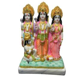 Home Dcor Marble Ram Darbar with Sita Laxman Hanuman Statue Murti Idol for Pooja Room -9" Height | Ram Rama Mandir for Home Dcor