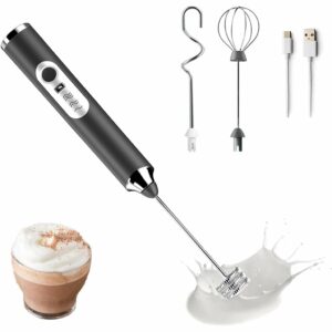 Hand Blender For Coffee 3 in 1 Frother Coffee Maker with 3 Speed Milk Frother for Coffee Frother Electric USB Rechargeable Coffee Beater with 3 Stainless Whisks Head for Latte Hot Chocolate