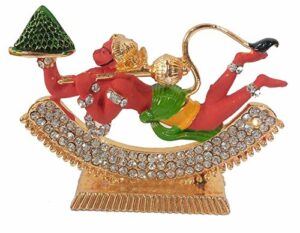 Flying Lord Hanuman Idol | Bajrang Bali Idol (R-135) Red Metal Statue for Car Dashboard | Mandir Pooja Murti | Temple Puja | Home Decor | Office Table Showpiece (L*B*H-6.2 x 0.5 x 5 Cm)