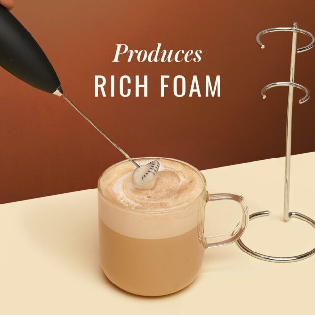 Powerful Milk Frother for Coffee | Black Color | Battery Operated Electric Frother | Stainless Steel Whisk with Frother Stand | Best for Coffee, Lattes, Milk, Hot Chocolates
