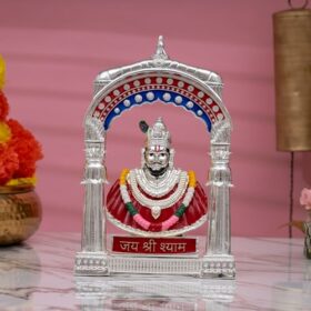 Pure Silver Coated Khatu Shyam Ji Murti Idol - Khatu Shyam ji Idol (Haare ka Sahara), Shyam Baba Murti Idol for Peace & Positivity (with Mandapam)