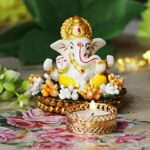 Hindu God Ganesh Idol with Diya for Home and Office Decor, Small, 1 Piece