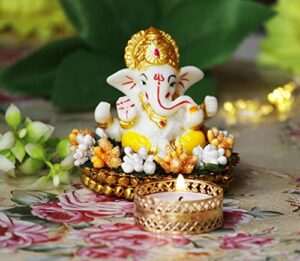 Lord Hindu God Ganesh ji Ganesha Idol with Diya for Home & Office D?cor,Diwali Gifts, Small,1 Pcs.