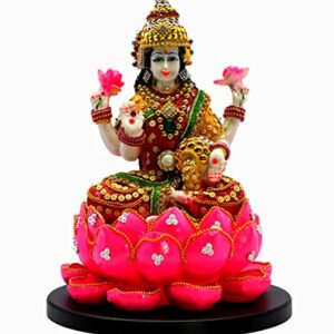 Lakshmi on Lotus | Laxmi Goddess Murti Idol Statue Sculpture Figurine - Resin - 11" Inches - Multi