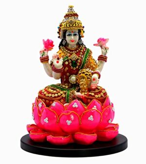 Lakshmi on Lotus | Laxmi Goddess Murti Idol Statue Sculpture Figurine - Resin - 11" Inches - Multi