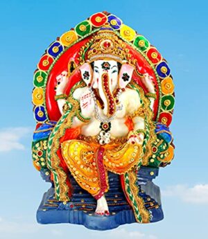 Resin Singhasan Ganesh Ganesha Ganpati Murti Idol Statue Sculpture (13") | Pooja Idols | Home Decor