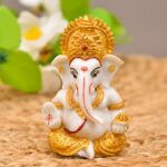 Polyresin Hand Printed Ganesh ji Idol Marble Dust for Car Dashboard | Pooja Room I Home Temple Decoration Items I God Idols I Statue I (Size :: 3 x 2 Inches)