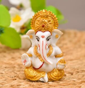 Polyresin Hand Printed Ganesh ji Idol Marble Dust for Car Dashboard | Pooja Room I Home Temple Decoration Items I God Idols I Statue I (Size :: 3 x 2 Inches)