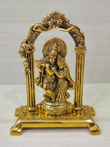 Gold Plated Metal Handicraft Radha Krishna Idols Darbar for Home Temple Puja Decorative Showpiece for Office Shop Living Room God Idols for Gift