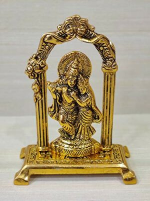 Gold Plated Metal Handicraft Radha Krishna Idols Darbar for Home Temple Puja Decorative Showpiece for Office Shop Living Room God Idols for Gift